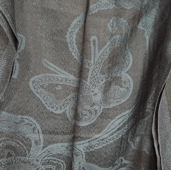 NWT Jerusalem Teal Floral Butterfly Patterned Cashmere Shawl with Fringe - Picture 2 of 4